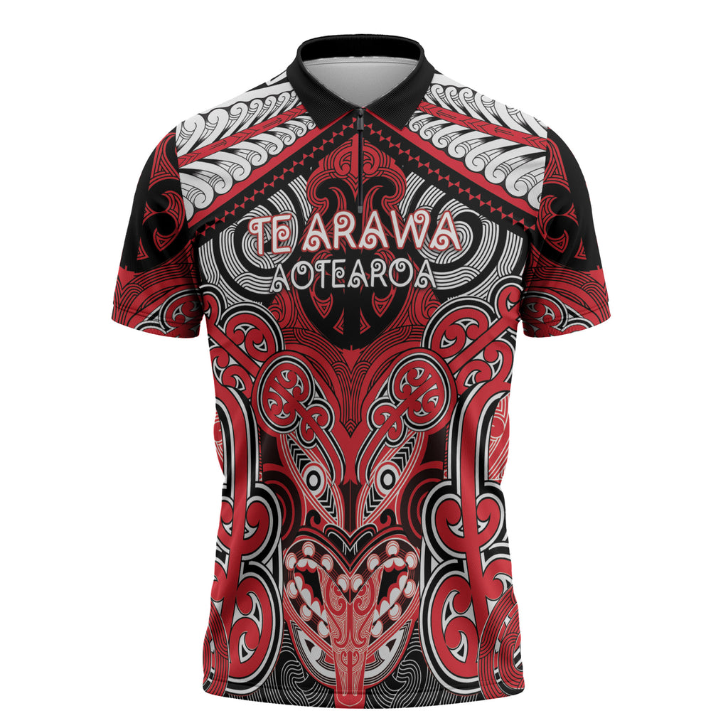 Aotearoa Iwi Te Arawa Personalised Zipper Polo Shirt Maori Kowhaiwhai Pattern