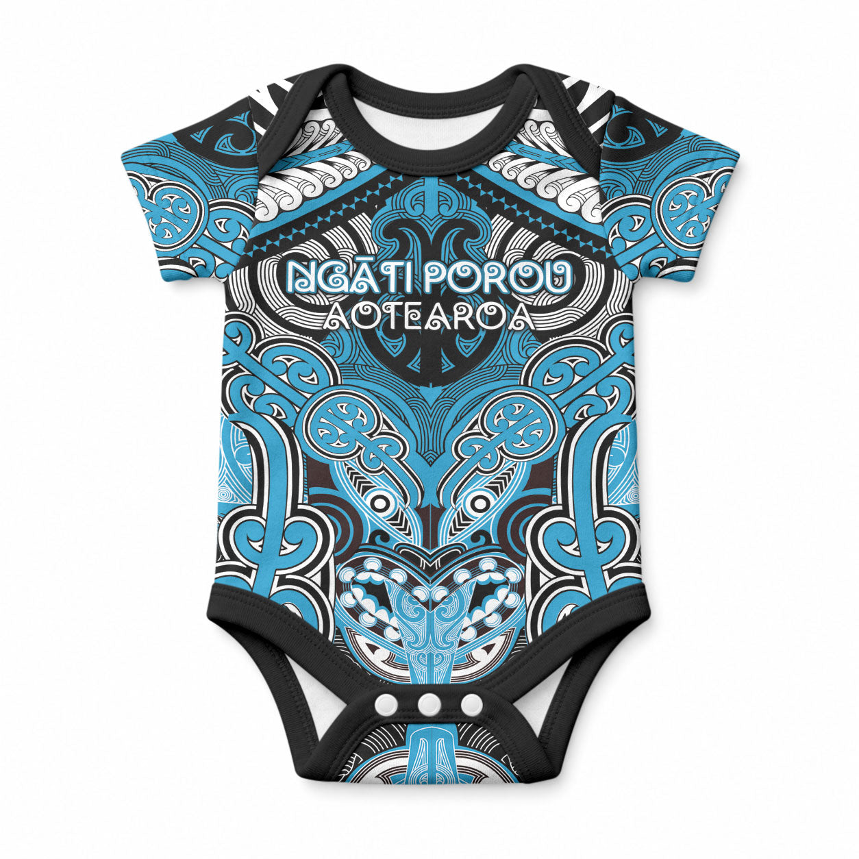 Aotearoa Iwi Ngati Porou Personalised Baby Onesie Maori Kowhaiwhai Pattern