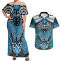 Aotearoa Iwi Ngati Porou Personalised Couples Matching Off Shoulder Maxi Dress and Hawaiian Shirt Maori Kowhaiwhai Pattern