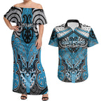 Aotearoa Iwi Ngati Porou Personalised Couples Matching Off Shoulder Maxi Dress and Hawaiian Shirt Maori Kowhaiwhai Pattern
