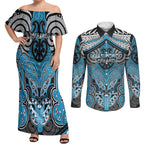 Aotearoa Iwi Ngati Porou Personalised Couples Matching Off Shoulder Maxi Dress and Long Sleeve Button Shirt Maori Kowhaiwhai Pattern