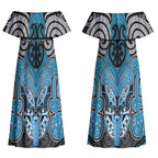 Aotearoa Iwi Ngati Porou Personalised Couples Matching Off Shoulder Maxi Dress and Long Sleeve Button Shirt Maori Kowhaiwhai Pattern