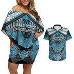 Aotearoa Iwi Ngati Porou Personalised Couples Matching Off Shoulder Short Dress and Hawaiian Shirt Maori Kowhaiwhai Pattern