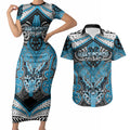 Aotearoa Iwi Ngati Porou Personalised Couples Matching Short Sleeve Bodycon Dress and Hawaiian Shirt Maori Kowhaiwhai Pattern