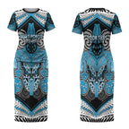 Aotearoa Iwi Ngati Porou Personalised Couples Matching Short Sleeve Bodycon Dress and Long Sleeve Button Shirt Maori Kowhaiwhai Pattern