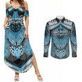 Aotearoa Iwi Ngati Porou Personalised Couples Matching Summer Maxi Dress and Long Sleeve Button Shirt Maori Kowhaiwhai Pattern