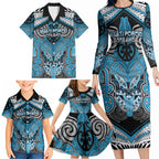 Aotearoa Iwi Ngati Porou Personalised Family Matching Long Sleeve Bodycon Dress and Hawaiian Shirt Maori Kowhaiwhai Pattern