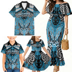 Aotearoa Iwi Ngati Porou Personalised Family Matching Mermaid Dress and Hawaiian Shirt Maori Kowhaiwhai Pattern