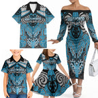 Aotearoa Iwi Ngati Porou Personalised Family Matching Off The Shoulder Long Sleeve Dress and Hawaiian Shirt Maori Kowhaiwhai Pattern