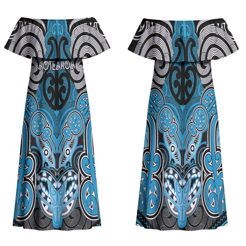 Aotearoa Iwi Ngati Porou Personalised Family Matching Off Shoulder Maxi Dress and Hawaiian Shirt Maori Kowhaiwhai Pattern
