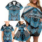 Aotearoa Iwi Ngati Porou Personalised Family Matching Off Shoulder Short Dress and Hawaiian Shirt Maori Kowhaiwhai Pattern