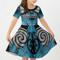Aotearoa Iwi Ngati Porou Personalised Kid Short Sleeve Dress Maori Kowhaiwhai Pattern