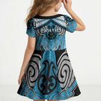 Aotearoa Iwi Ngati Porou Personalised Kid Short Sleeve Dress Maori Kowhaiwhai Pattern