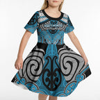 Aotearoa Iwi Ngati Porou Personalised Kid Short Sleeve Dress Maori Kowhaiwhai Pattern