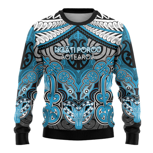 Aotearoa Iwi Ngati Porou Personalised Ugly Christmas Sweater Maori Kowhaiwhai Pattern