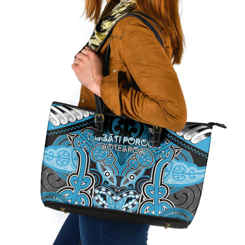 Aotearoa Iwi Ngati Porou Leather Tote Bag Maori Kowhaiwhai Pattern