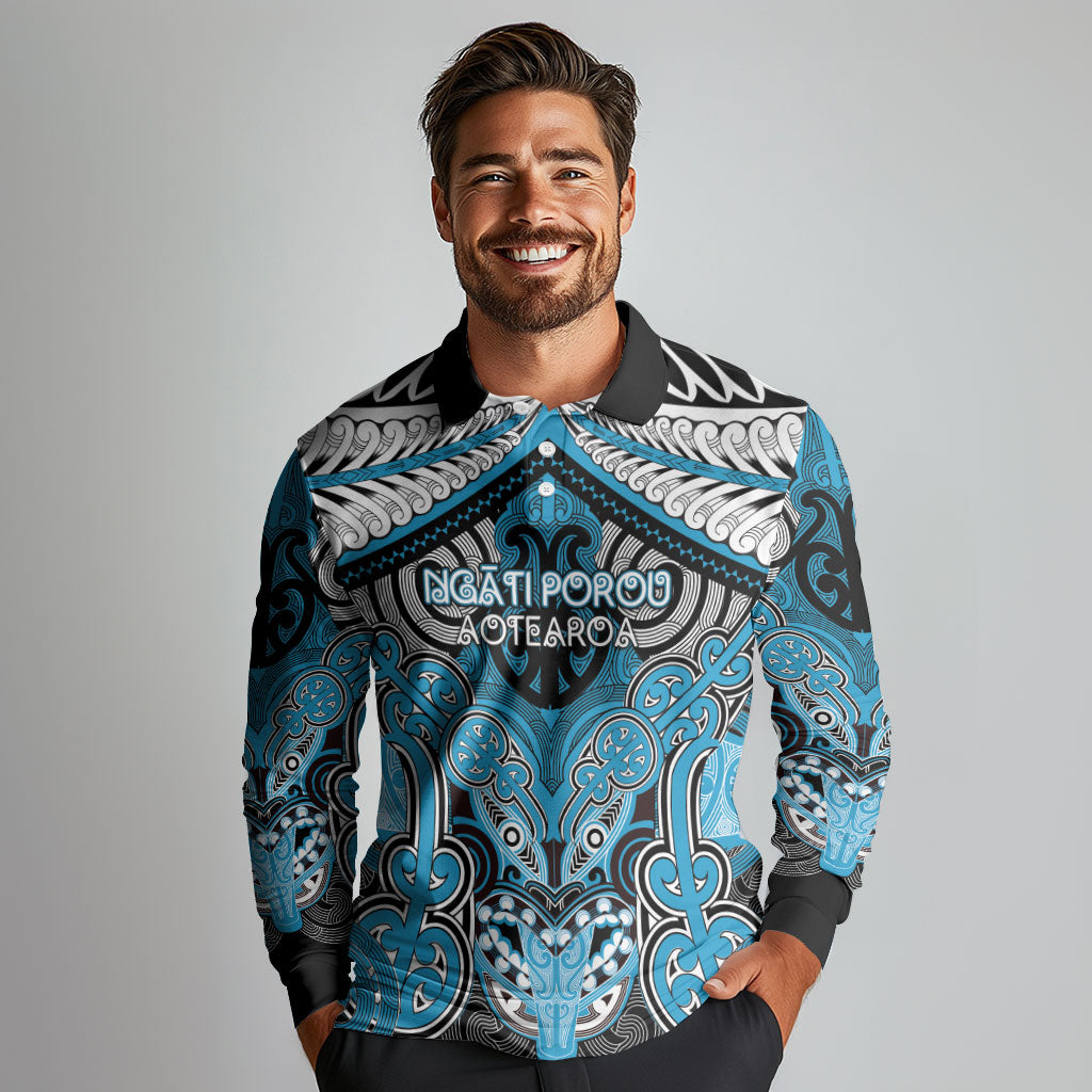 Aotearoa Iwi Ngati Porou Personalised Long Sleeve Polo Shirt Maori Kowhaiwhai Pattern
