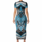 Aotearoa Iwi Ngati Porou Personalised Short Sleeve Bodycon Dress Maori Kowhaiwhai Pattern