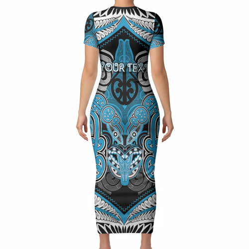 Aotearoa Iwi Ngati Porou Personalised Short Sleeve Bodycon Dress Maori Kowhaiwhai Pattern
