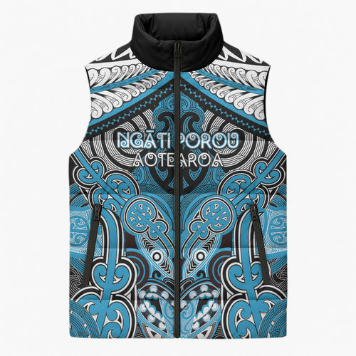 Aotearoa Iwi Ngati Porou Personalised Sleeveless Puffer Jacket Maori Kowhaiwhai Pattern