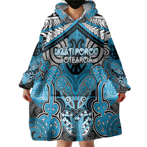 Aotearoa Iwi Ngati Porou Personalised Wearable Blanket Hoodie Maori Kowhaiwhai Pattern