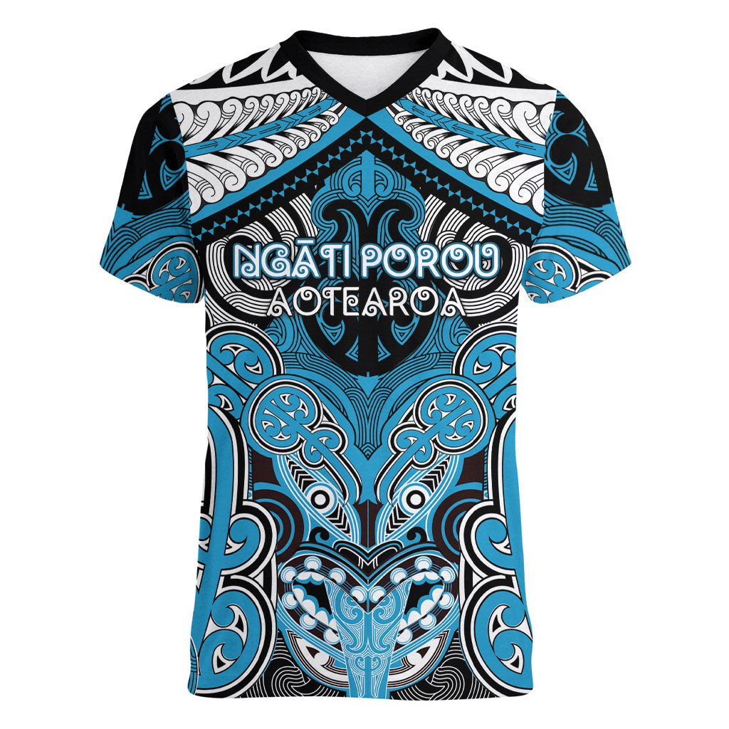 Aotearoa Iwi Ngati Porou Personalised Women V-Neck T-Shirt Maori Kowhaiwhai Pattern