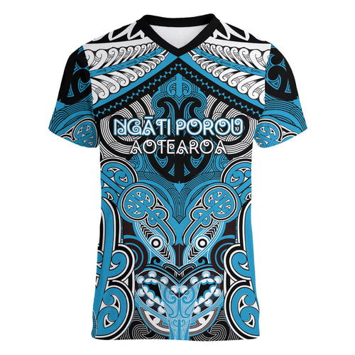 Aotearoa Iwi Ngati Porou Personalised Women V-Neck T-Shirt Maori Kowhaiwhai Pattern