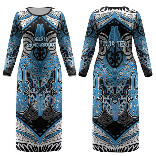 Aotearoa Iwi Ngati Kahungunu Personalised Couples Matching Long Sleeve Bodycon Dress and Long Sleeve Button Shirt Maori Kowhaiwhai Pattern