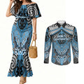 Aotearoa Iwi Ngati Kahungunu Personalised Couples Matching Mermaid Dress and Long Sleeve Button Shirt Maori Kowhaiwhai Pattern