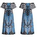 Aotearoa Iwi Ngati Kahungunu Personalised Couples Matching Off Shoulder Maxi Dress and Hawaiian Shirt Maori Kowhaiwhai Pattern