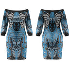 Aotearoa Iwi Ngati Kahungunu Personalised Couples Matching Off The Shoulder Long Sleeve Dress and Hawaiian Shirt Maori Kowhaiwhai Pattern