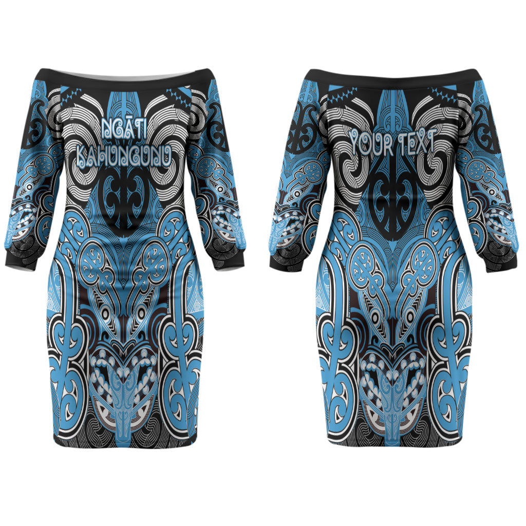 Aotearoa Iwi Ngati Kahungunu Personalised Couples Matching Off The Shoulder Long Sleeve Dress and Long Sleeve Button Shirt Maori Kowhaiwhai Pattern