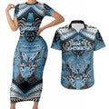 Aotearoa Iwi Ngati Kahungunu Personalised Couples Matching Short Sleeve Bodycon Dress and Hawaiian Shirt Maori Kowhaiwhai Pattern