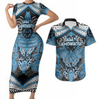 Aotearoa Iwi Ngati Kahungunu Personalised Couples Matching Short Sleeve Bodycon Dress and Hawaiian Shirt Maori Kowhaiwhai Pattern