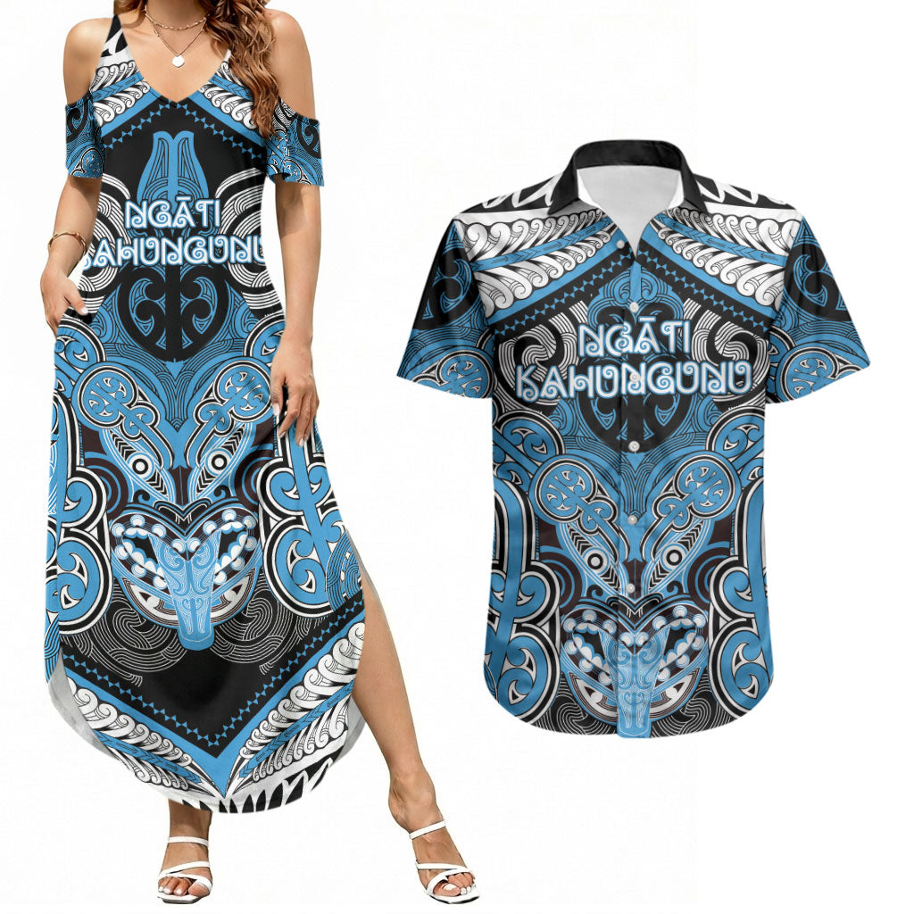Aotearoa Iwi Ngati Kahungunu Personalised Couples Matching Summer Maxi Dress and Hawaiian Shirt Maori Kowhaiwhai Pattern