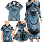 Aotearoa Iwi Ngati Kahungunu Personalised Family Matching Long Sleeve Bodycon Dress and Hawaiian Shirt Maori Kowhaiwhai Pattern