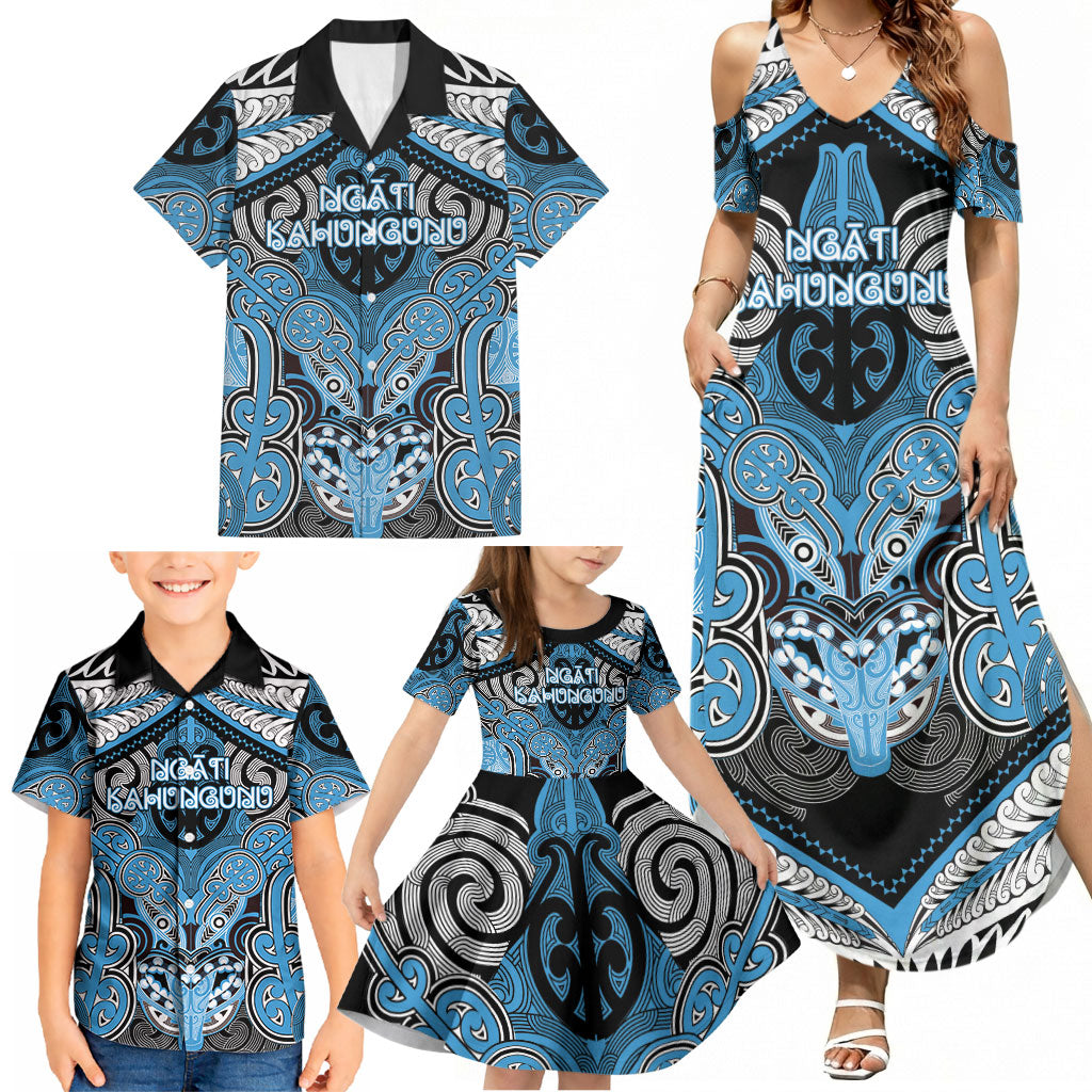 Aotearoa Iwi Ngati Kahungunu Personalised Family Matching Summer Maxi Dress and Hawaiian Shirt Maori Kowhaiwhai Pattern