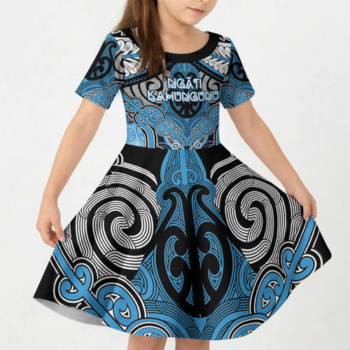 Aotearoa Iwi Ngati Kahungunu Personalised Kid Short Sleeve Dress Maori Kowhaiwhai Pattern