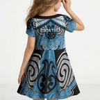 Aotearoa Iwi Ngati Kahungunu Personalised Kid Short Sleeve Dress Maori Kowhaiwhai Pattern