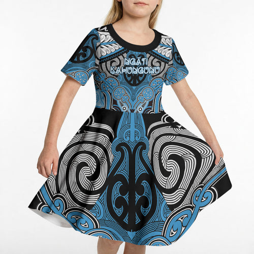 Aotearoa Iwi Ngati Kahungunu Personalised Kid Short Sleeve Dress Maori Kowhaiwhai Pattern