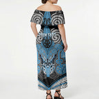 Aotearoa Iwi Ngati Kahungunu Personalised Off Shoulder Maxi Dress Maori Kowhaiwhai Pattern
