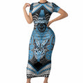 Aotearoa Iwi Ngati Kahungunu Personalised Short Sleeve Bodycon Dress Maori Kowhaiwhai Pattern
