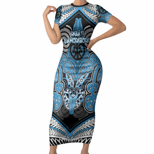 Aotearoa Iwi Ngati Kahungunu Personalised Short Sleeve Bodycon Dress Maori Kowhaiwhai Pattern
