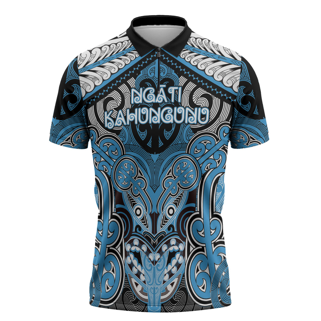 Aotearoa Iwi Ngati Kahungunu Personalised Zipper Polo Shirt Maori Kowhaiwhai Pattern