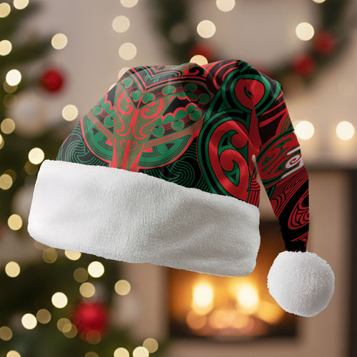 Aotearoa Iwi Tuhoe Personalised Christmas Santa Hat Maori Kowhaiwhai Pattern