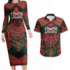 Aotearoa Iwi Tuhoe Personalised Couples Matching Long Sleeve Bodycon Dress and Hawaiian Shirt Maori Kowhaiwhai Pattern