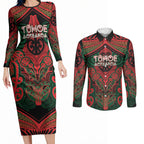 Aotearoa Iwi Tuhoe Personalised Couples Matching Long Sleeve Bodycon Dress and Long Sleeve Button Shirt Maori Kowhaiwhai Pattern