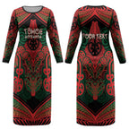 Aotearoa Iwi Tuhoe Personalised Couples Matching Long Sleeve Bodycon Dress and Long Sleeve Button Shirt Maori Kowhaiwhai Pattern