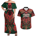 Aotearoa Iwi Tuhoe Personalised Couples Matching Off Shoulder Maxi Dress and Hawaiian Shirt Maori Kowhaiwhai Pattern