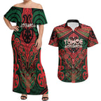 Aotearoa Iwi Tuhoe Personalised Couples Matching Off Shoulder Maxi Dress and Hawaiian Shirt Maori Kowhaiwhai Pattern